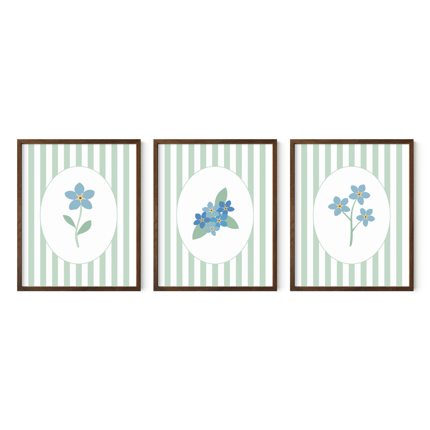 Striped Floral Art Prints (Set of 3)