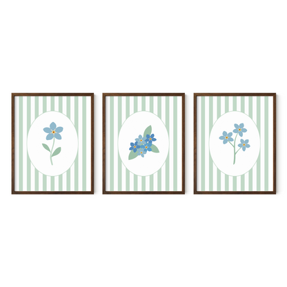 Striped Floral Art Prints (Set of 3)
