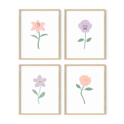 Light Pink and Purple Floral Art Prints (Set of 4)
