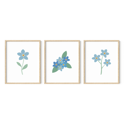 Forget-Me-Not Flower Art Prints (Set of 3)