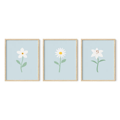 White Floral Art Prints (Set of 3)