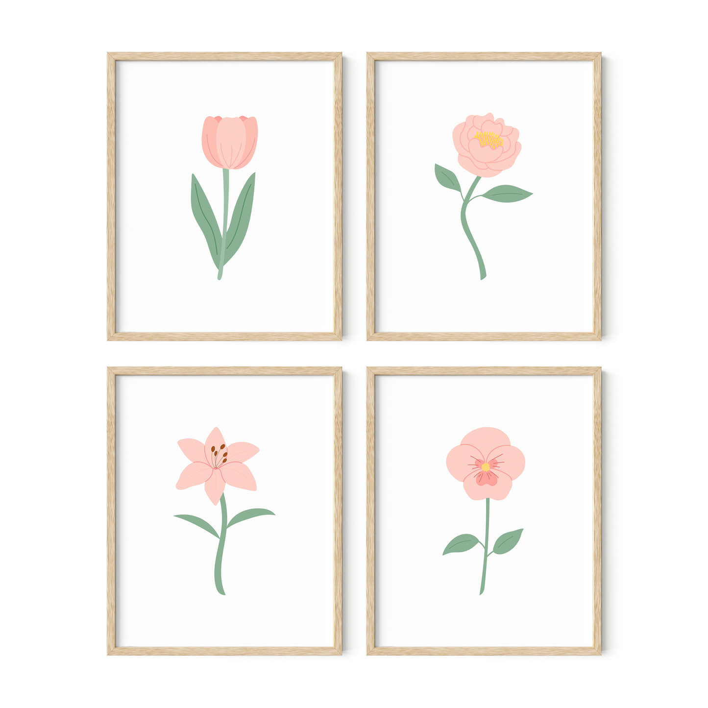 Pink Floral Art Prints (Set of 4)