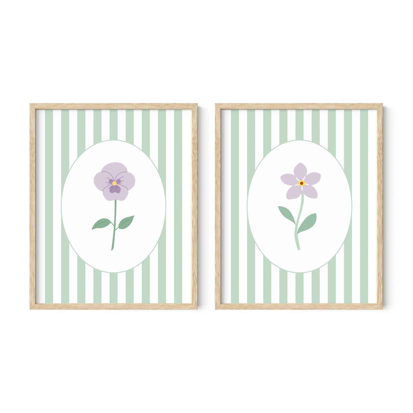 Striped Floral Art Prints (Set of 2)