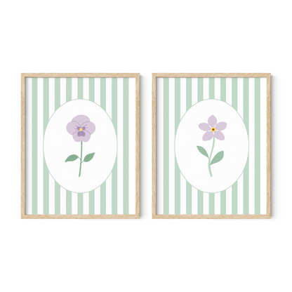 Striped Floral Art Prints (Set of 2)