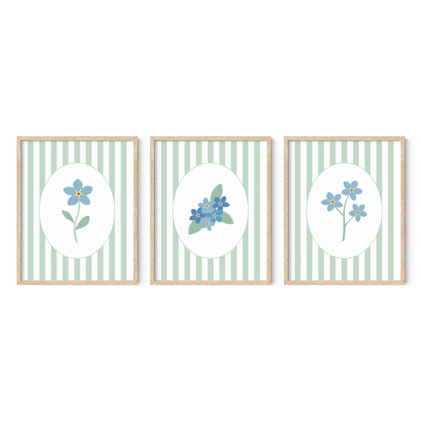 Striped Floral Art Prints (Set of 3)