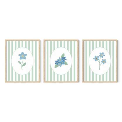 Striped Floral Art Prints (Set of 3)
