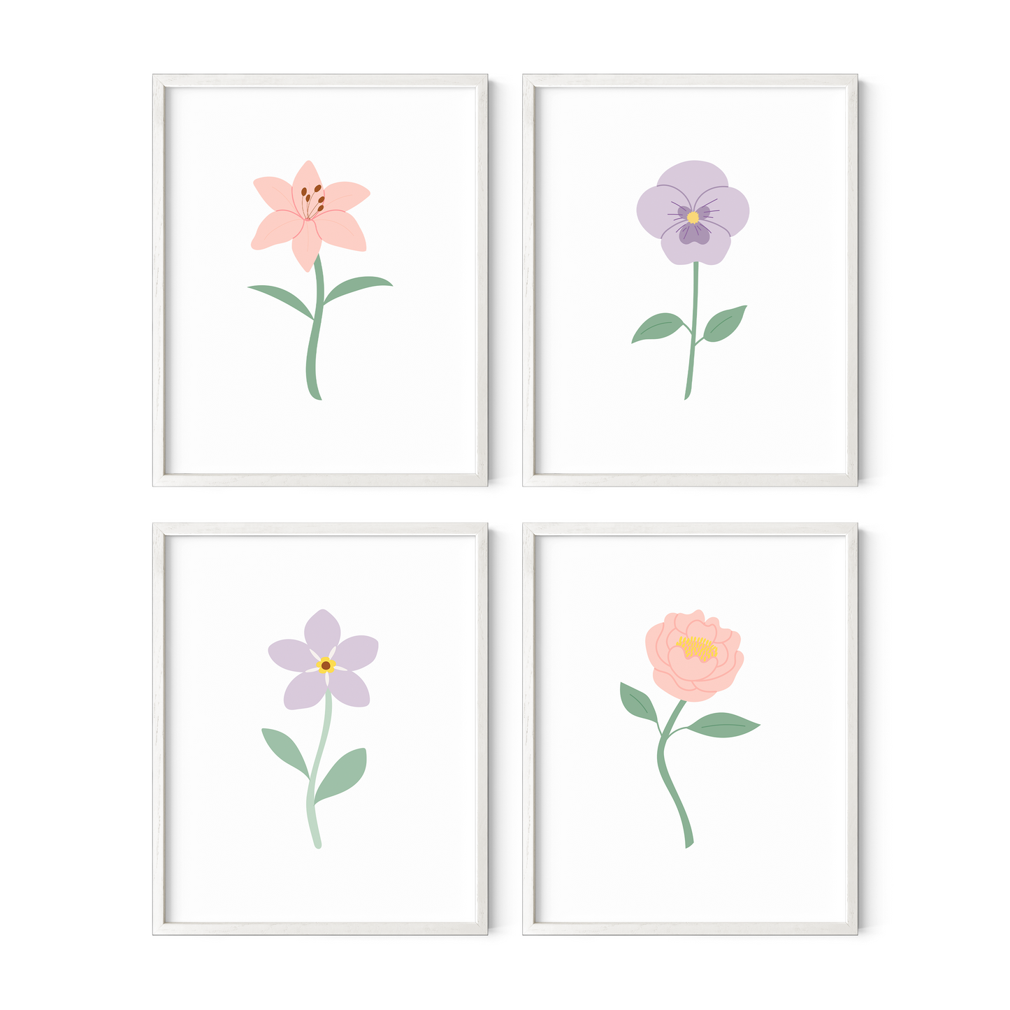 Light Pink and Purple Floral Art Prints (Set of 4)