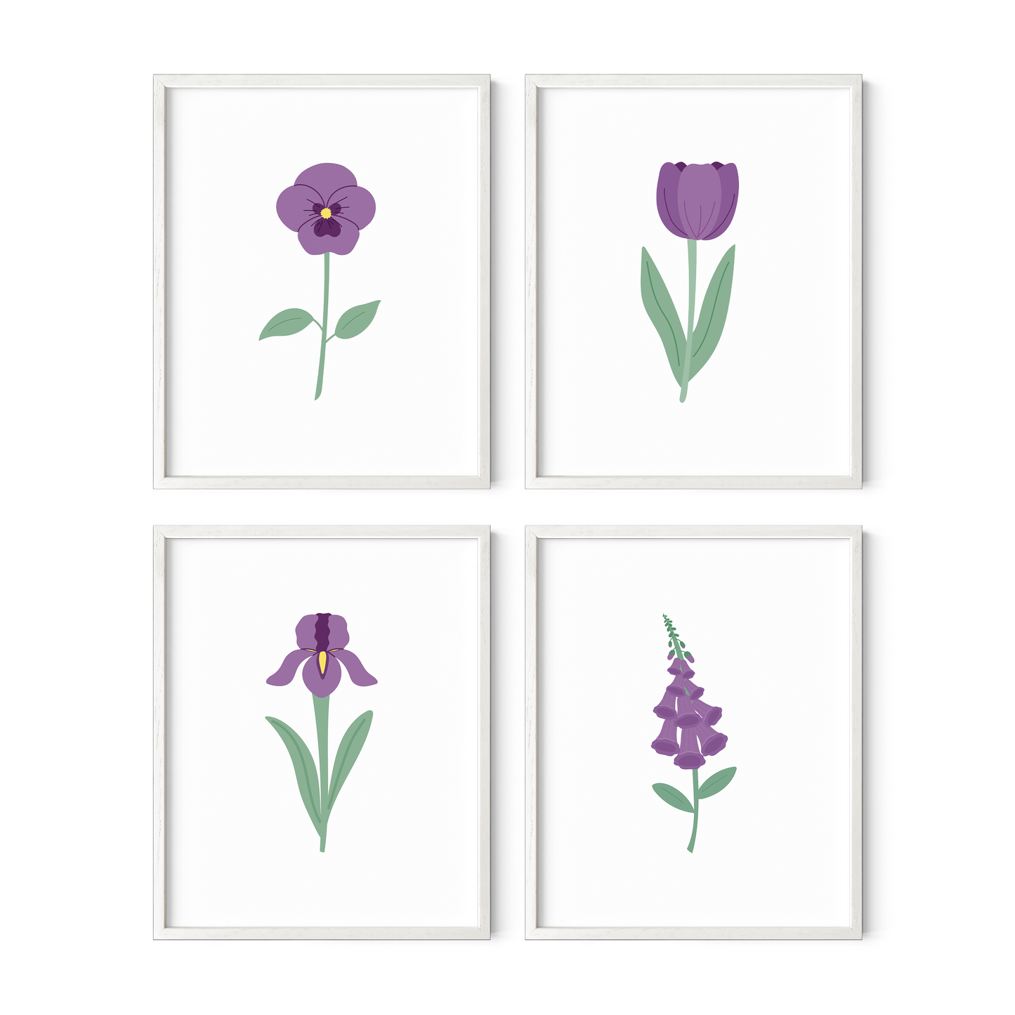 Dark Purple Floral Art Prints (Set of 4)
