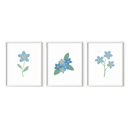 Forget-Me-Not Flower Art Prints (Set of 3)