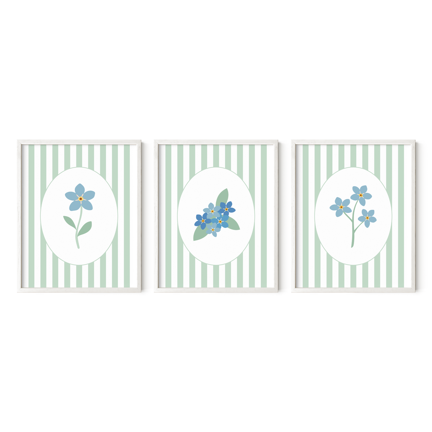 Striped Floral Art Prints (Set of 3)