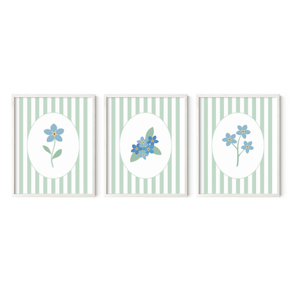Striped Floral Art Prints (Set of 3)