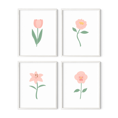 Pink Floral Art Prints (Set of 4)