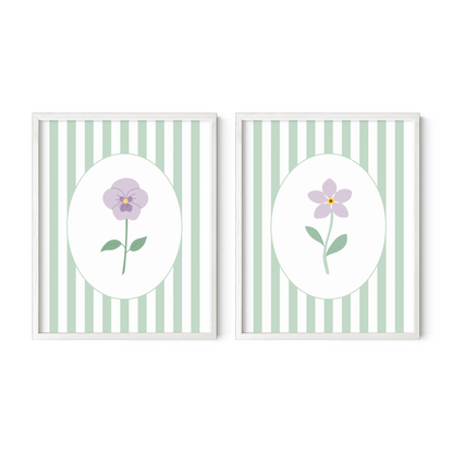 Striped Floral Art Prints (Set of 2)