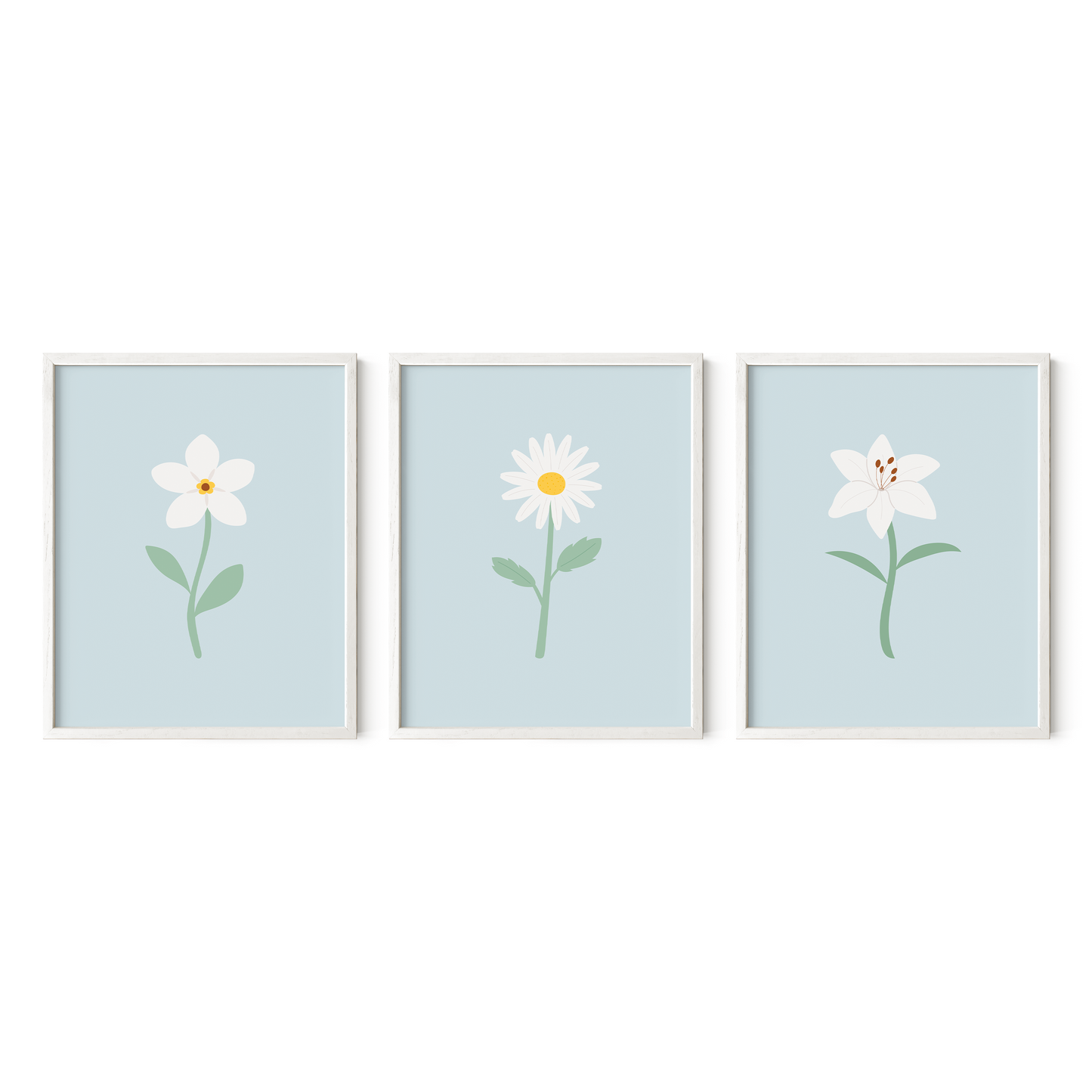 White Floral Art Prints (Set of 3)