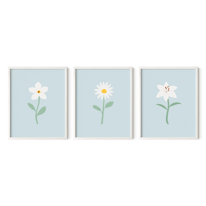 White Floral Art Prints (Set of 3)