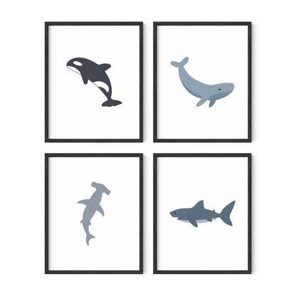 Ocean Animal Art Prints (Set of 4)