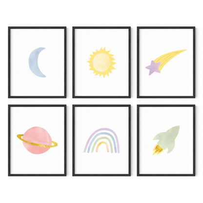 Rainbow Outer Space Art Prints (Set of 6)