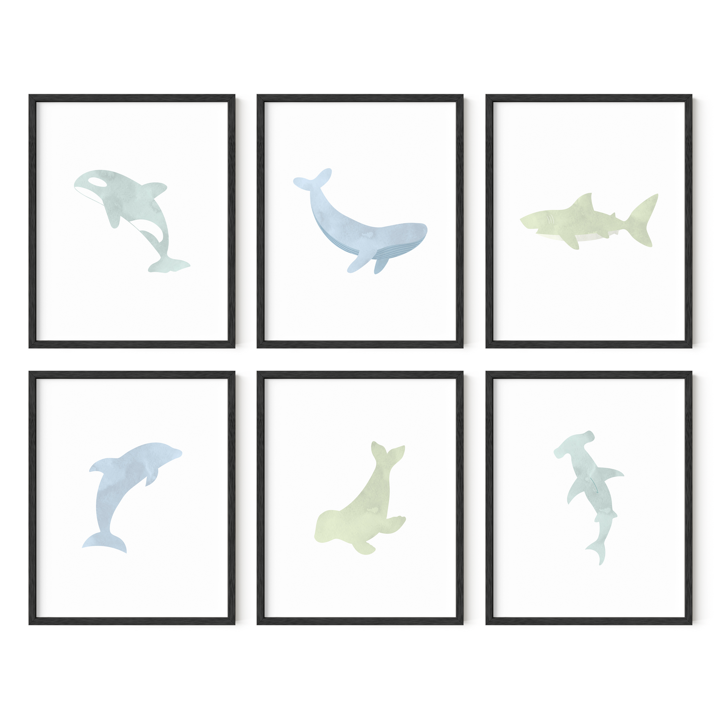 Watercolor Ocean Animal Art Prints (Set of 6)