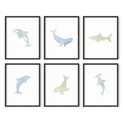Watercolor Ocean Animal Art Prints (Set of 6)