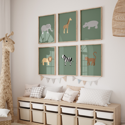 Safari Animal Art Prints (Set of 6)