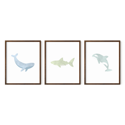 Watercolor Ocean Animal Art Prints (Set of 3)