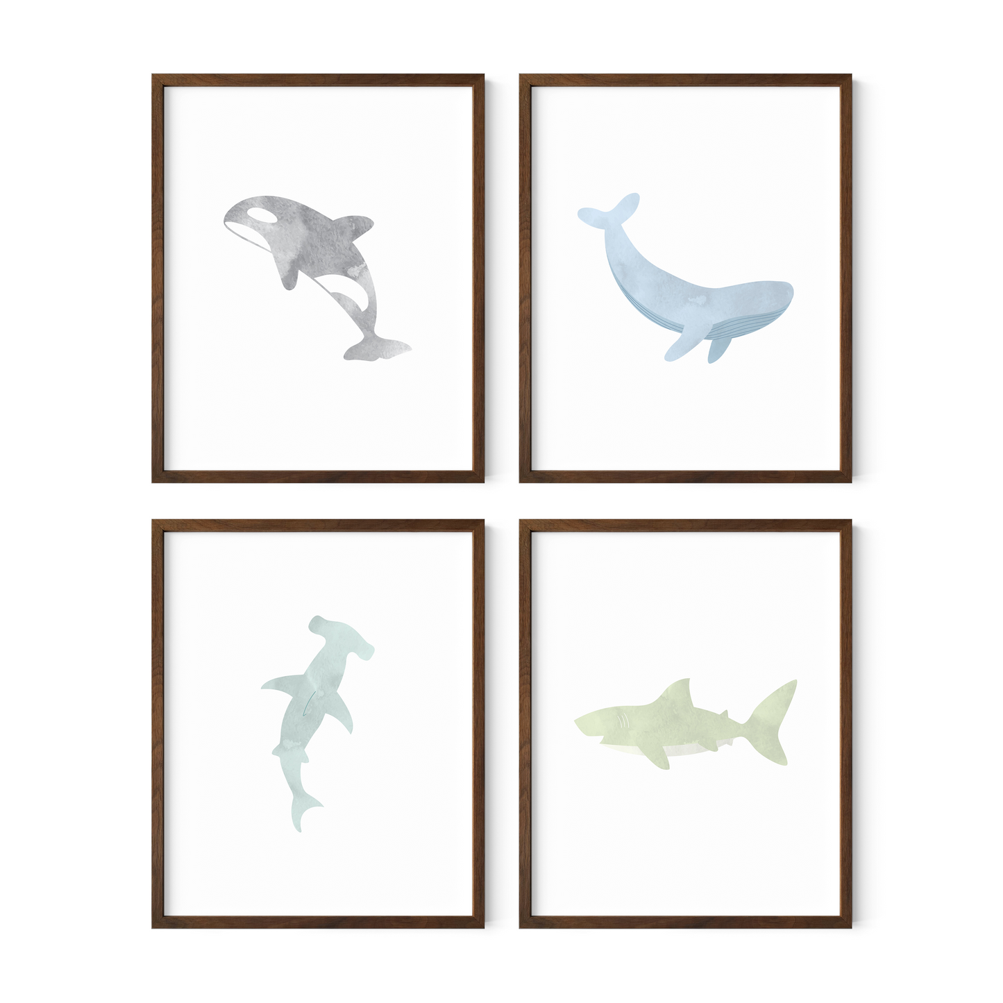 Watercolor Ocean Animal Art Prints (Set of 4)