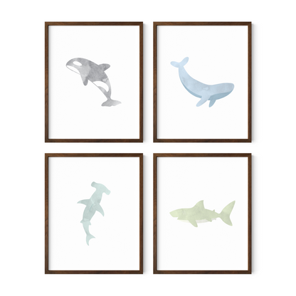 Watercolor Ocean Animal Art Prints (Set of 4)