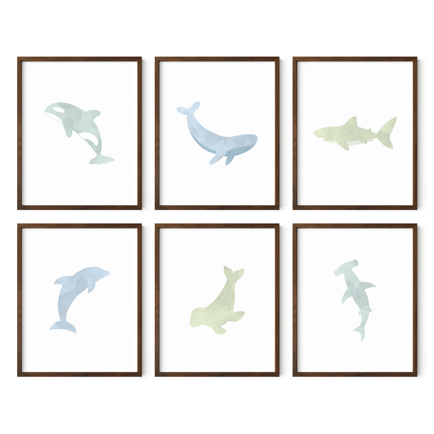 Watercolor Ocean Animal Art Prints (Set of 6)