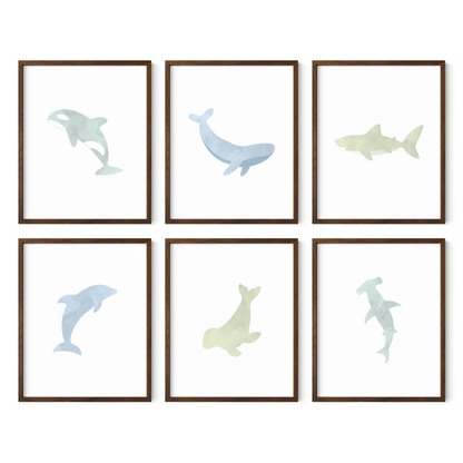 Watercolor Ocean Animal Art Prints (Set of 6)