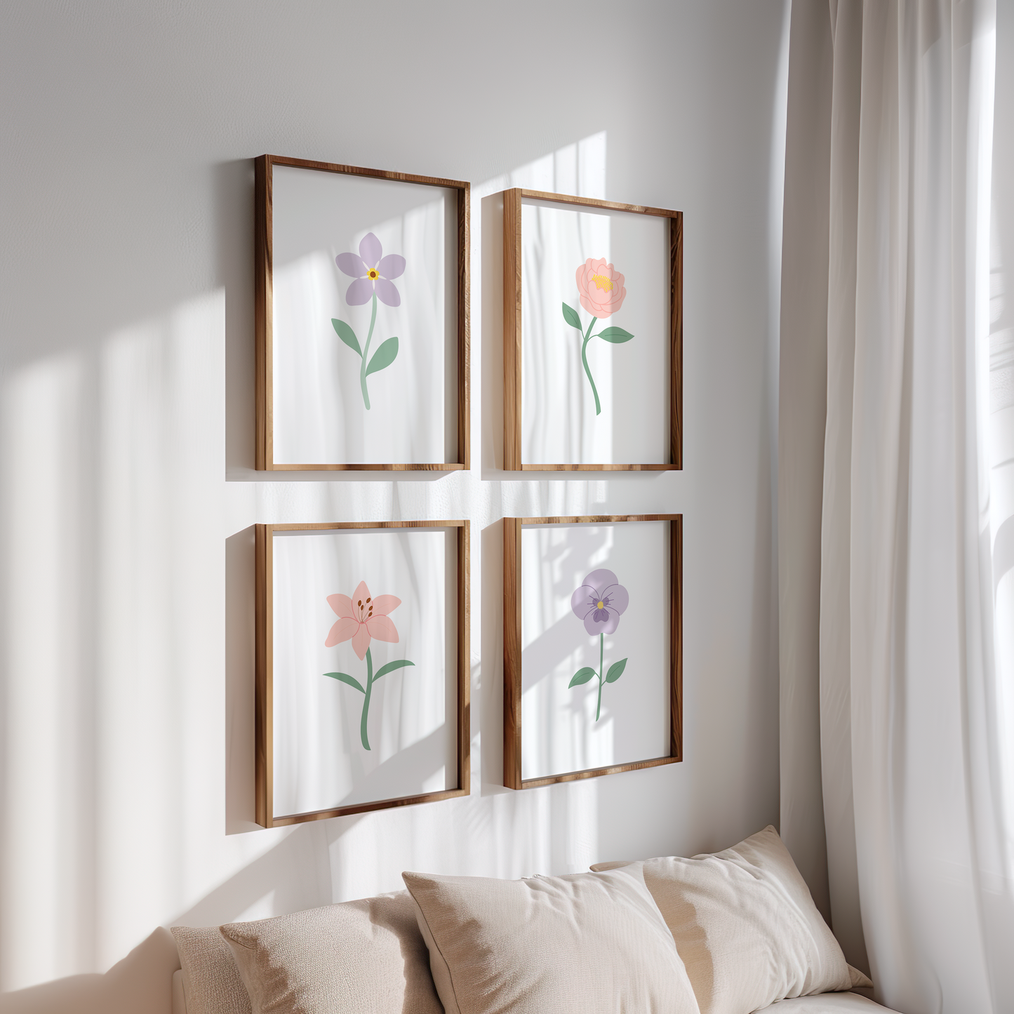 Light Pink and Purple Floral Art Prints (Set of 4)