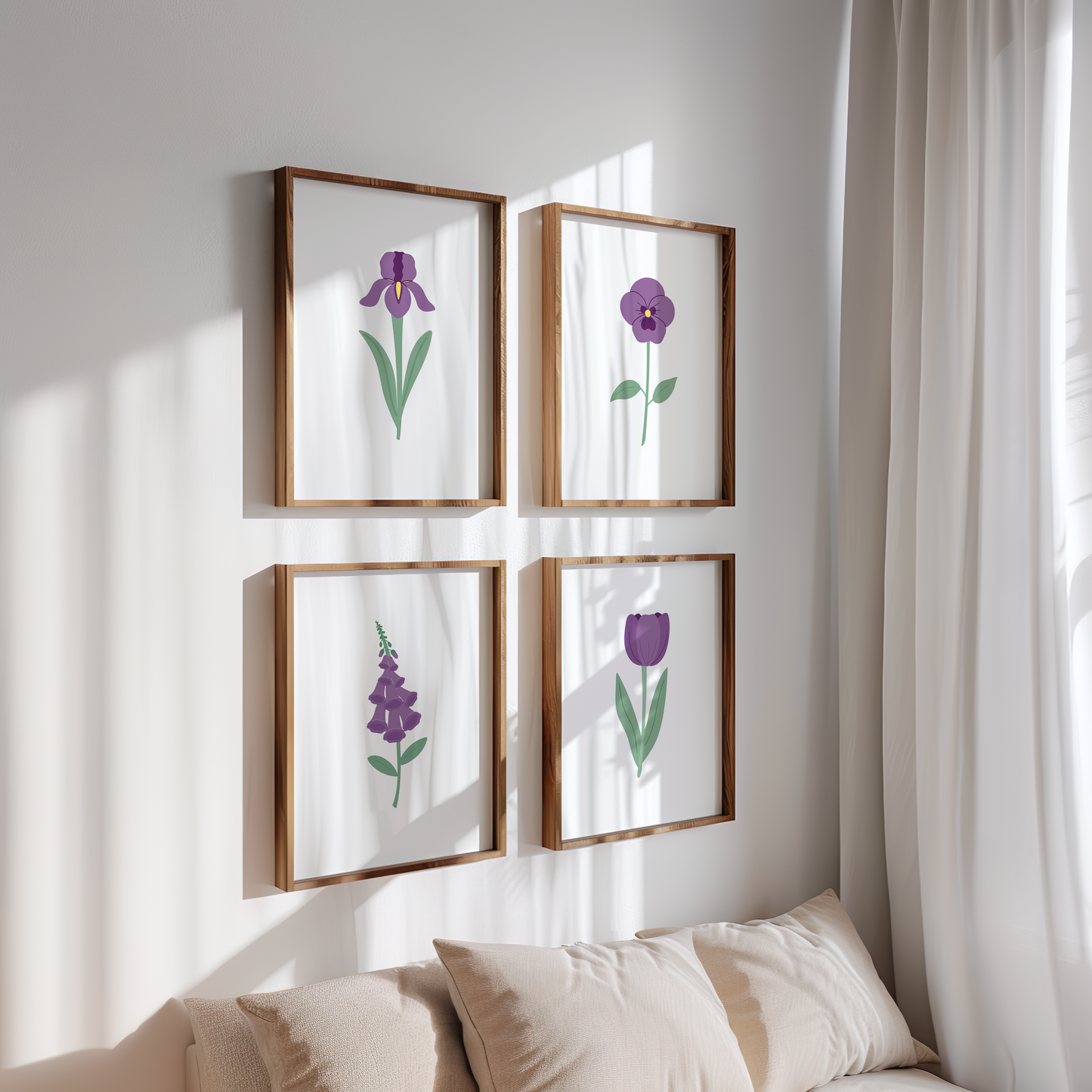 Dark Purple Floral Art Prints (Set of 4)