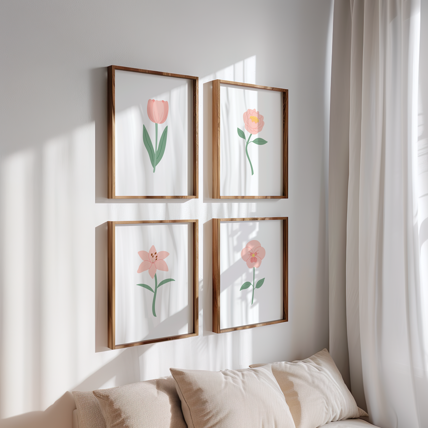 Pink Floral Art Prints (Set of 4)