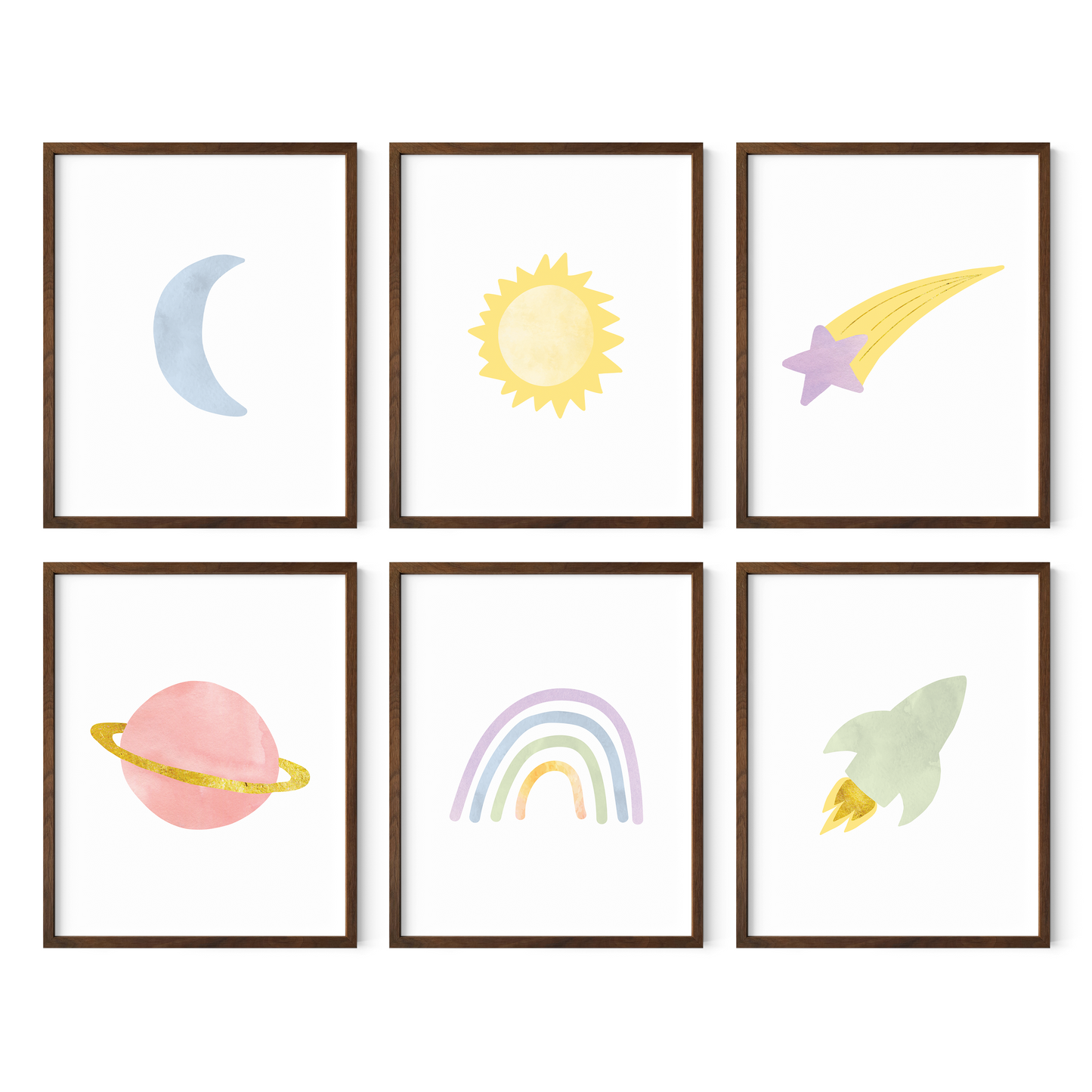 Rainbow Outer Space Art Prints (Set of 6)