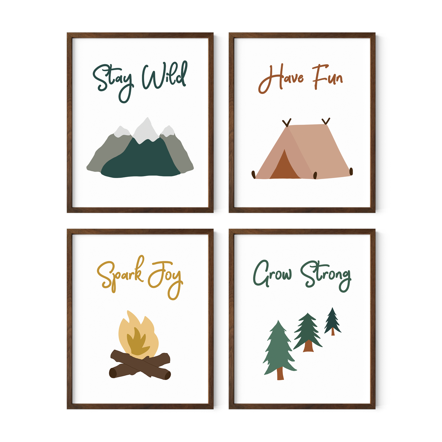 Framed camping themed wall art with inspirational phrases