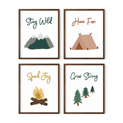 Framed camping themed wall art with inspirational phrases