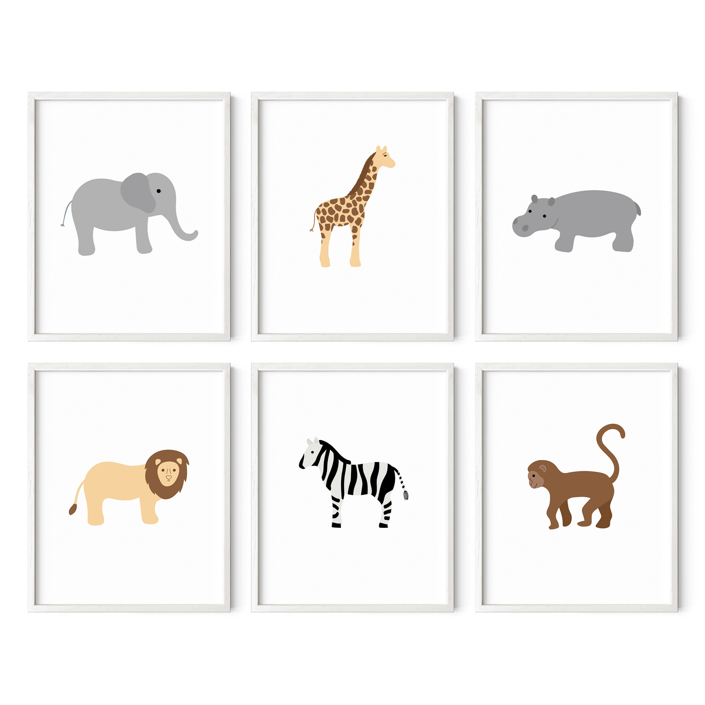Framed safari nursery art prints set of six