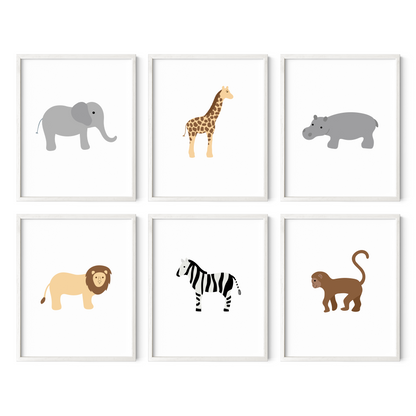 Framed safari nursery art prints set of six