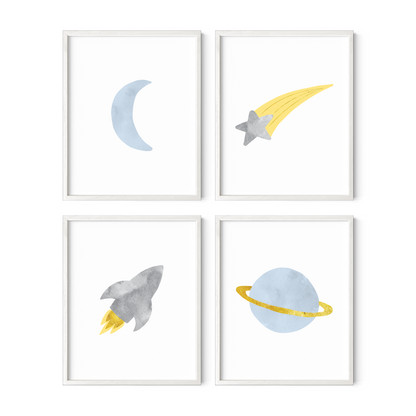 Framed space themed nursery art set of four