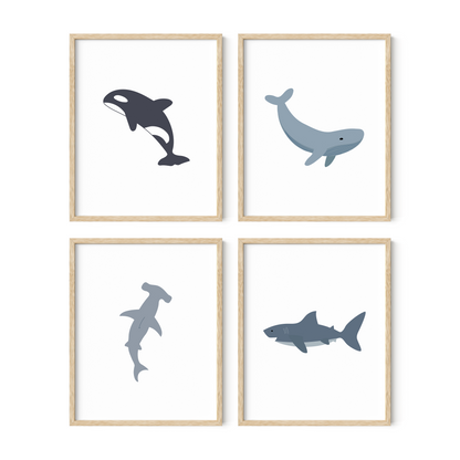 Ocean Animal Art Prints (Set of 4)