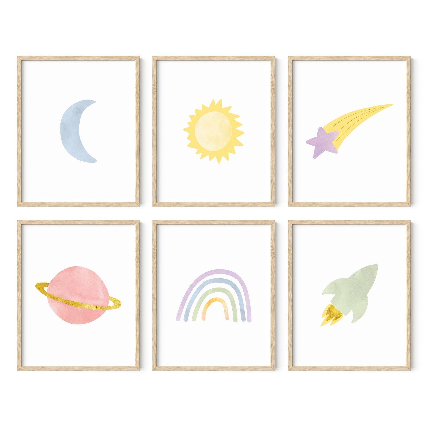 Rainbow Outer Space Art Prints (Set of 6)