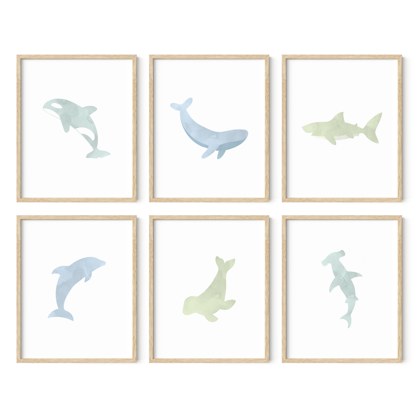 Watercolor Ocean Animal Art Prints (Set of 6)