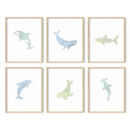 Watercolor Ocean Animal Art Prints (Set of 6)