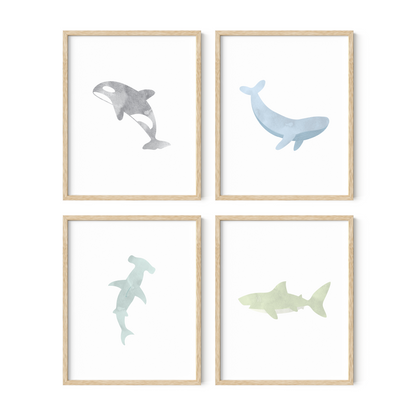 Watercolor Ocean Animal Art Prints (Set of 4)