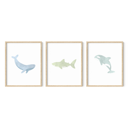 Watercolor Ocean Animal Art Prints (Set of 3)