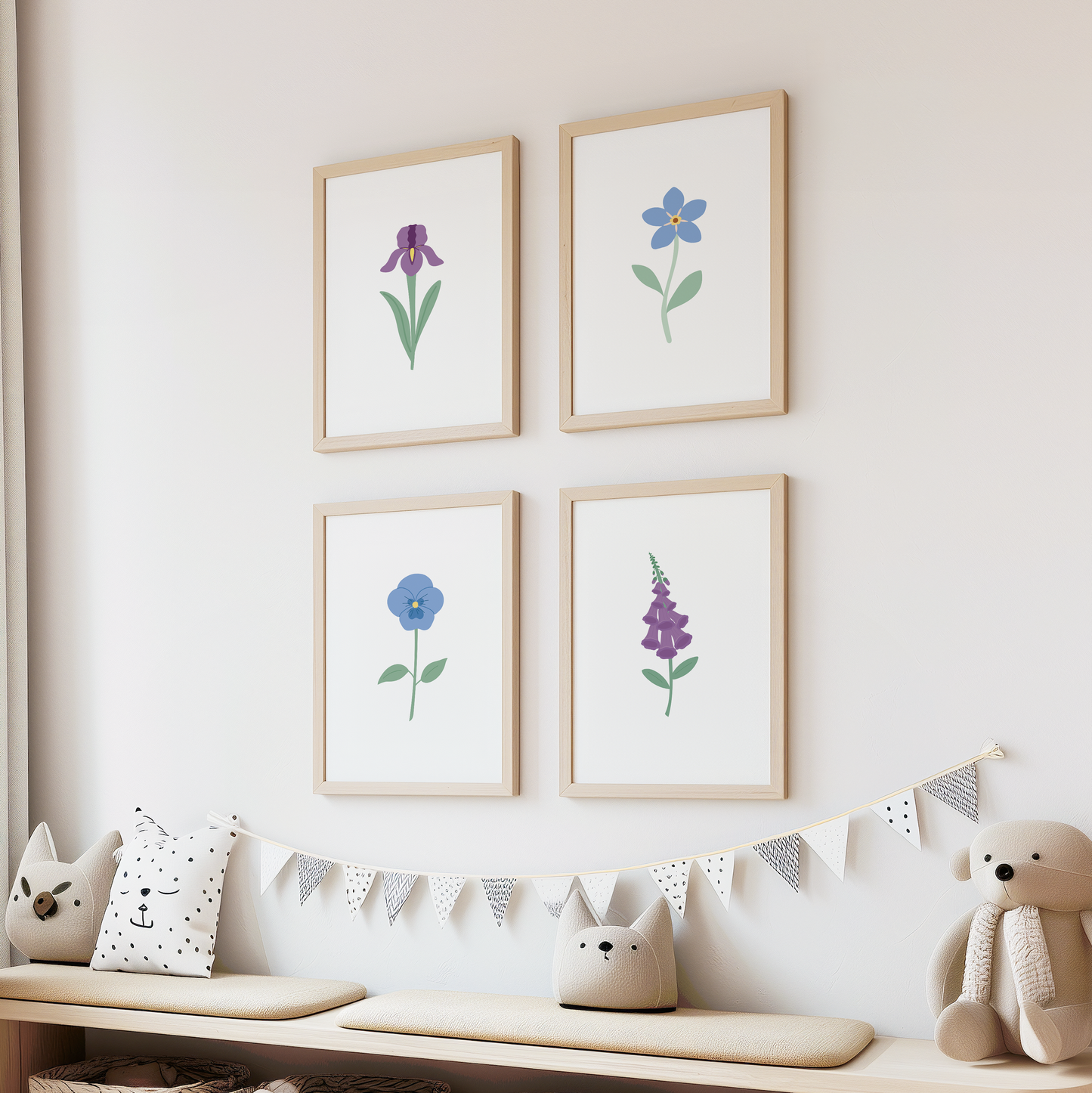 Blue and Purple Floral Art Prints (Set of 4)