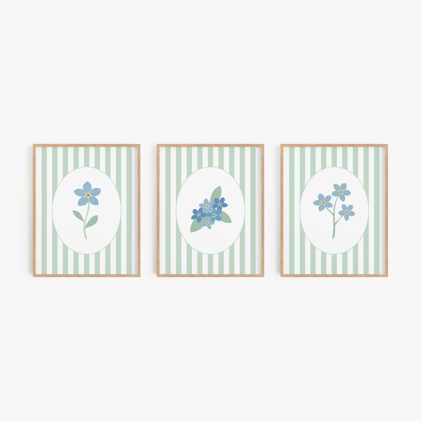 Striped Floral Art Prints (Set of 3)