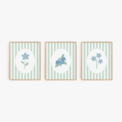 Striped Floral Art Prints (Set of 3)
