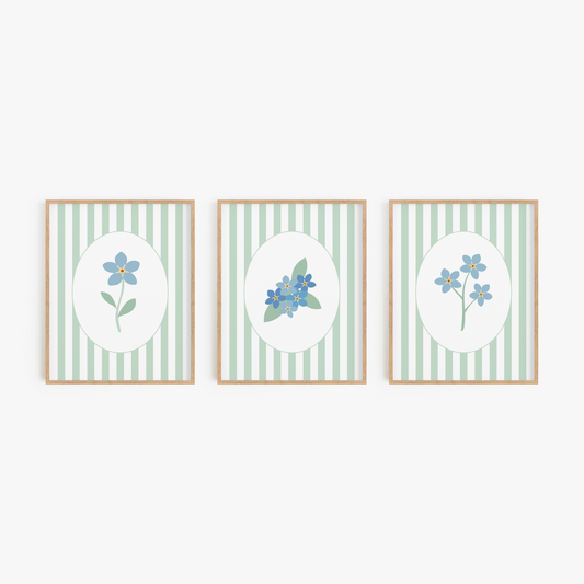 Striped Floral Art Prints (Set of 3)