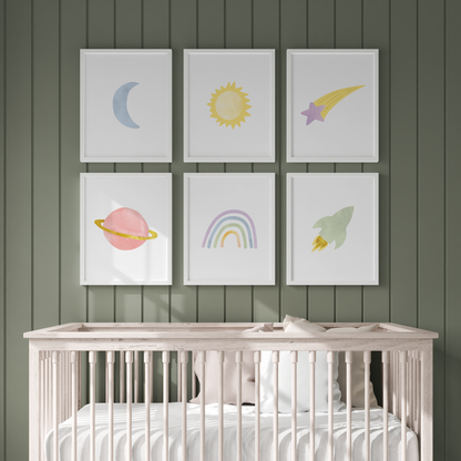 Rainbow Outer Space Art Prints (Set of 6)