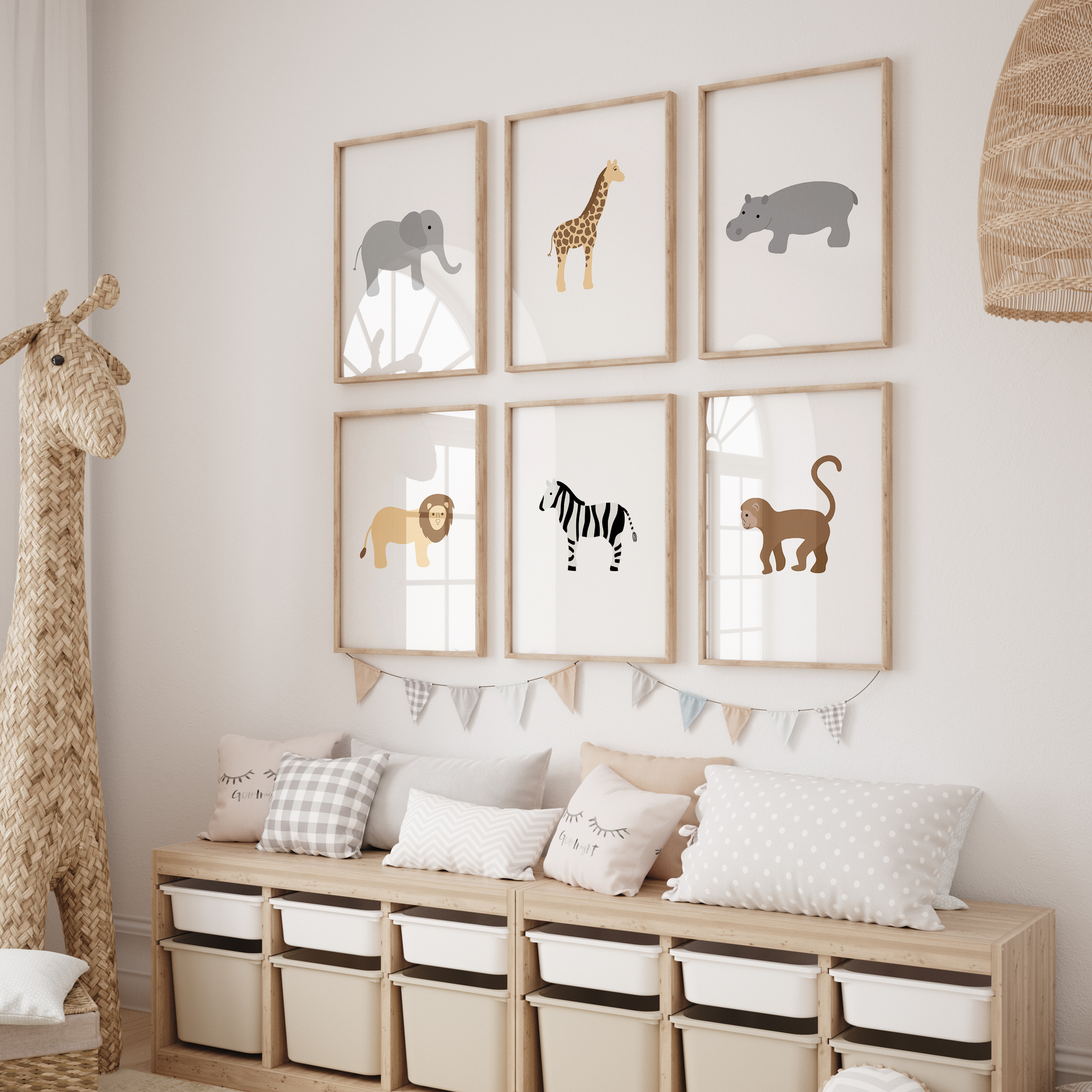 Neutral safari nursery wall art set